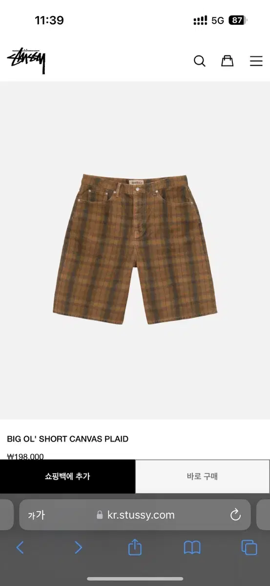 스투시BIG OL' SHORT CANVAS PLAID